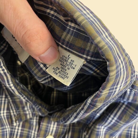 Y2K plaid L GAP shirt, vintage 2000s mens blue & green long sleeve button down - Picture 3 of 9